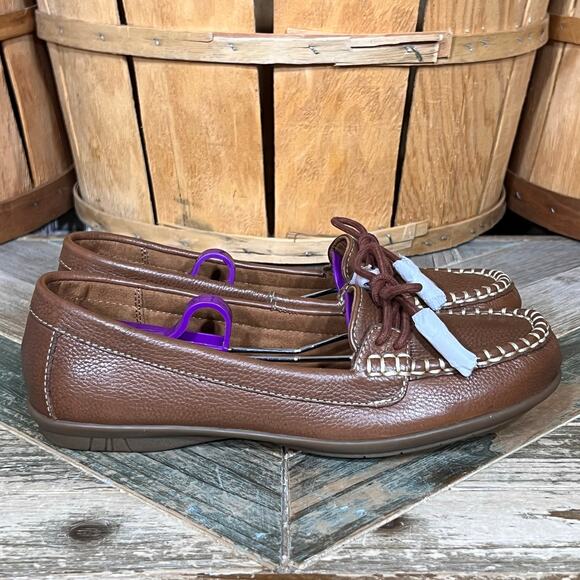 Hotter Honiton Dark Tan Brown Leather Lace-Up Driving Mocs Loafers Womens 6.5 - Picture 1 of 9